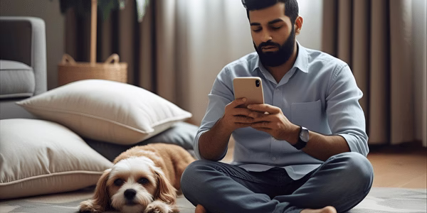 Pet owner timing dog seizure while maintaining safe distance and clear area