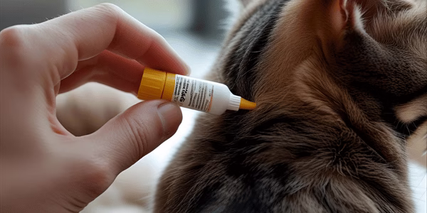 Owner applying topical parasite prevention to the back of a cat’s neck.