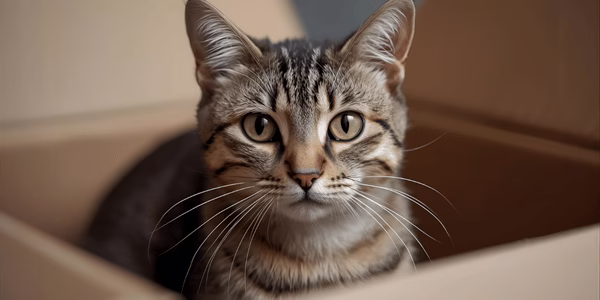 Cat sitting comfortably inside cardboard box showing natural hiding behavior